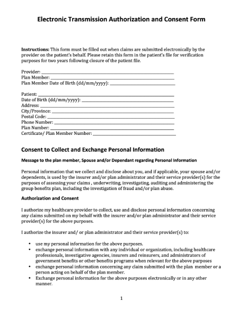 FreeFlo Physiotherapy Electronic Transmission Authorization and Consent Form